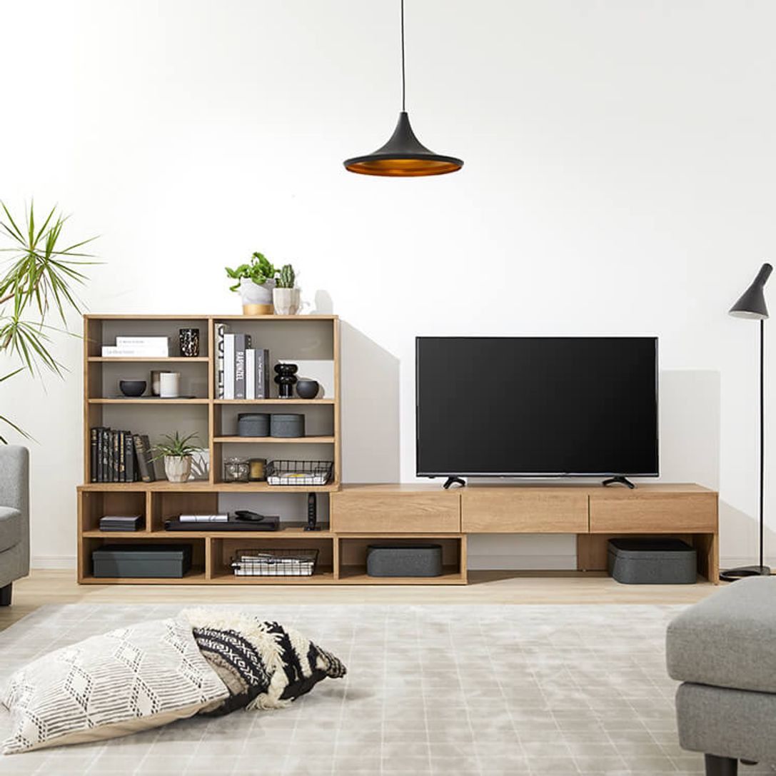 壁面収納付き伸縮テレビ台 収納付 木目 公式 Lowya ロウヤ 家具 インテリアのオンライン通販