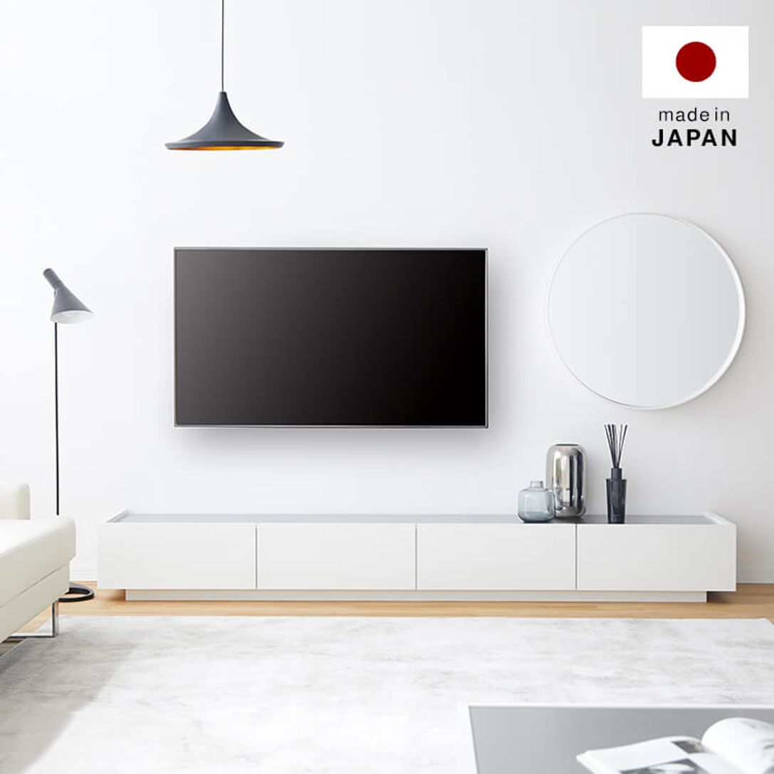 [幅240] ローテレビ台 半完成品 ステンレス天板 日本製 フルスライドレール コードリール ホワイト モノトーン