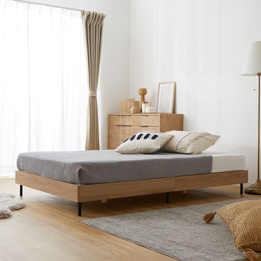 [セミダブル] ベッドフレーム マットレス すのこベッド 木製ベッド スチール脚 シャビーナチュラル/フレーム単品