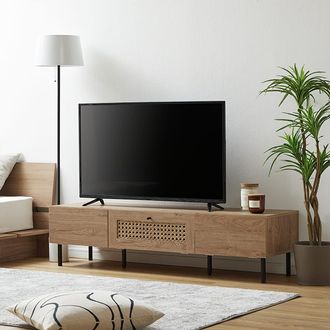 テレビ台(幅140cm) ラタン調 木目 スチール脚 | 【公式】LOWYA
