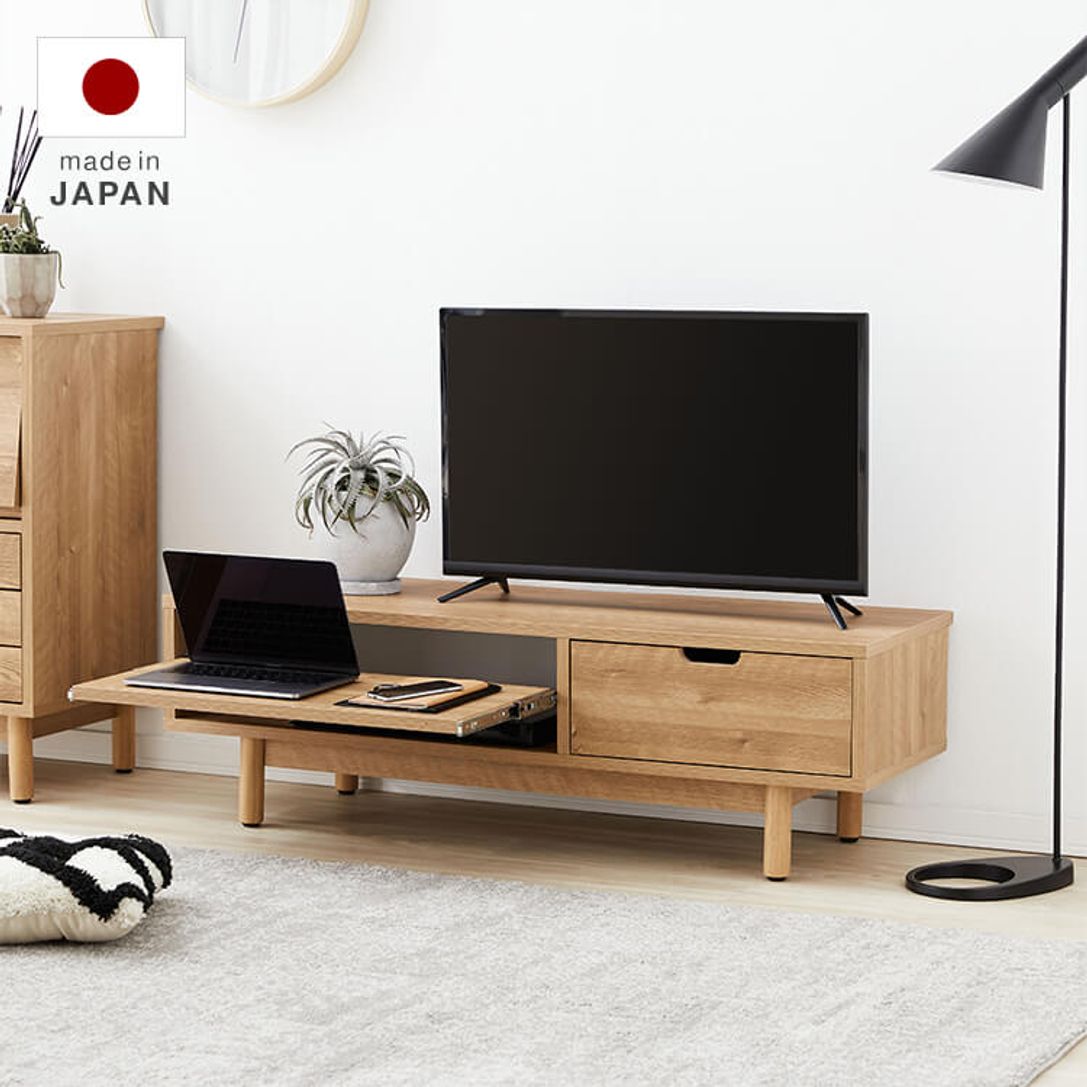 家具工場直販 高級素材 デルナチュレ仕様 スライド式 TV台 ブラウン 日本製 ローボード テレビラック TVボード AVボード テレビ台