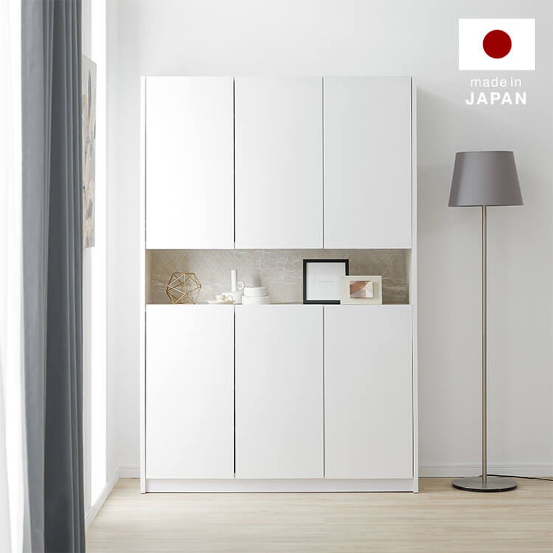 ハイタイプキャビネット(ホワイト×ストーン調) 日本製で半完成品でお