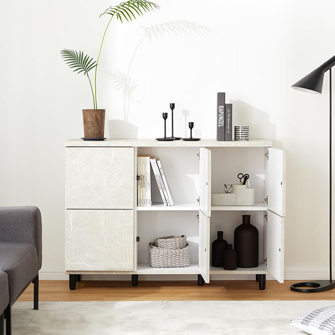 大理石柄がおしゃれなリビングボード 幅110 公式 Lowya ロウヤ 家具 インテリアのオンライン通販