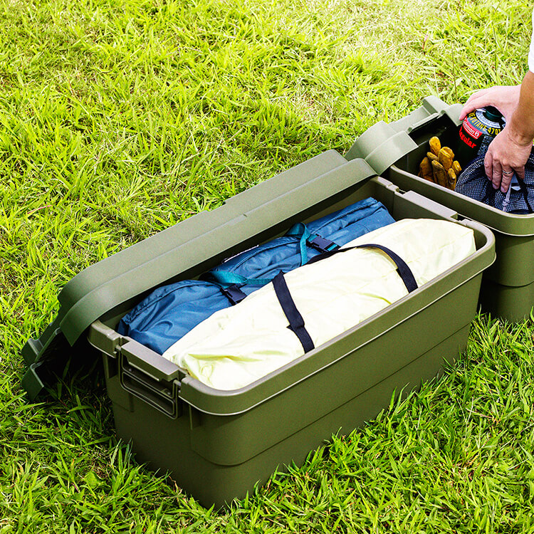 収納ボックス 収納ケース 幅78cm 70L カーキ 耐荷重100kg ロック機能付取っ手 日本製 トランクカーゴ 玄関 ベランダ アウトドア 収納ボックス 収納ケース 幅78cm 70L カーキ 耐荷重100kg ロック機能付