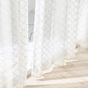 メタリック] 2枚組 レースカーテン 洗濯可 トルコレース 刺繍