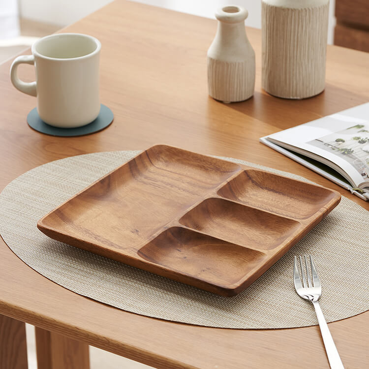 新品 未使用 送料無料 アカシアスクエアトレー ４仕切り付 5枚 セット 営業日当日発送アカシア食器スクエアトレー ４仕切り付