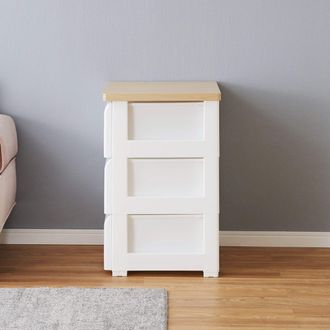 ♐天板タイル チェスト シェルフ　◼️ホワイト　木製3段ボックス　収納⭕完成品 ♐天板タイル チェスト シェルフ ◼️ホワイト 木製3段ボックス
