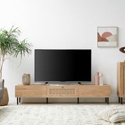 幅180] スチール脚テレビボード ラタン調 コード穴 脚付き