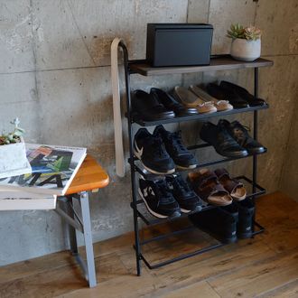 ローズ アイアンラック ルームシューズラック タイル アンティーク