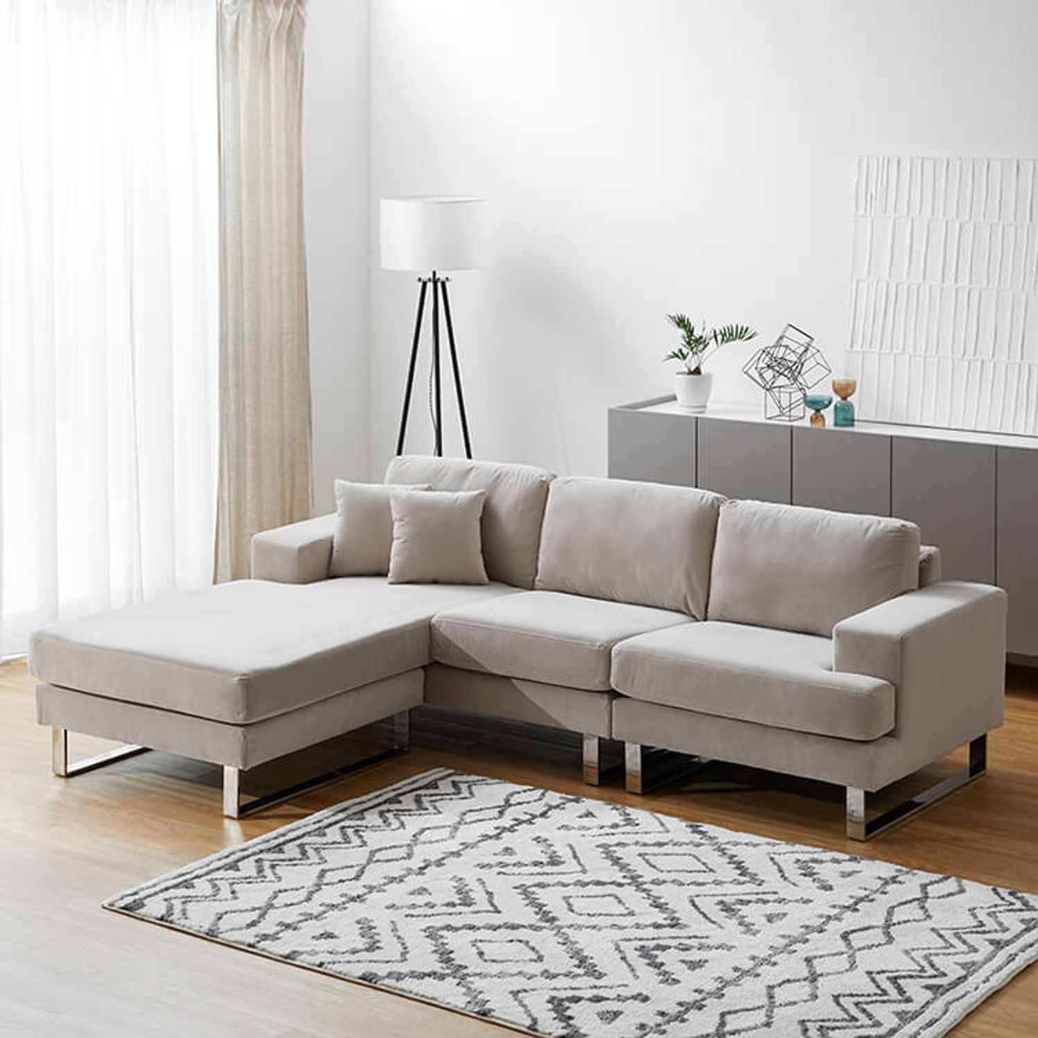 ベルベット調3人掛けソファ