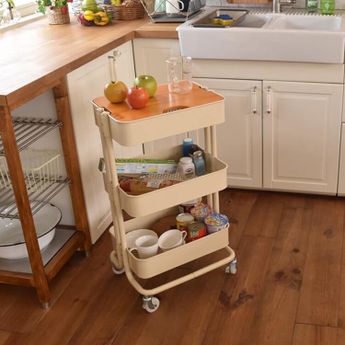 バスケットワゴン シンプル 天然木天板付き [3段] | 【公式】LOWYA