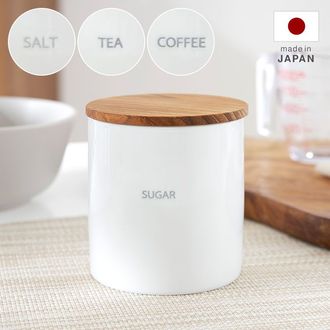 白磁キャニスター 保存容器 [ホワイト] キューブ型 木蓋 320ml