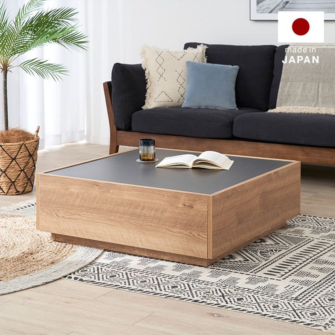 WTW×LOWYA オリジナルセンターテーブル 日本製 正方形 [幅90] シャビーナチュラル/ブラック ナチュラル