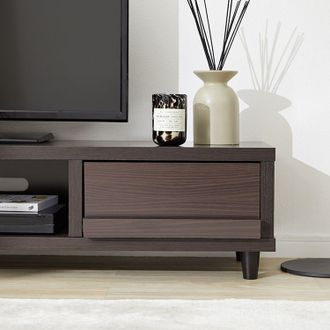 ダークブラウン木製テレビ台 引き出し付き LOWYA ダークブラウン木製テレビ台 引き出し収納付き ローテレビ