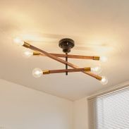 LEDシーリングライト（5灯：ブラウン/ナチュラル）木製×ガラスシェード