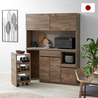 食器棚 キッチンボード ワゴン付き 大容量収納 日本製 モダン [幅140