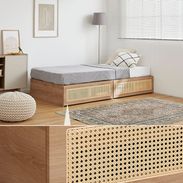 シングル] ラタン調収納付きベッド フレーム単品orマットレスセット
