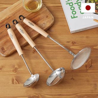 天然木×ステンレスキッチンツール お玉 豆お玉 かす揚げ