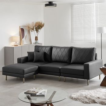 合皮ソファ スチール脚 ソファ単品orオットマン付きが選べる [幅210cm  