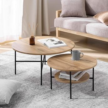 木目調ネストテーブル 円形 [幅50/幅70] | 【公式】LOWYA(ロウヤ