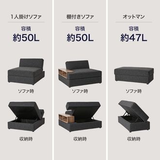3人掛け 組み換えカウチソファ(幅220cm) 座面下収納付き 3人掛け 組み換えカウチソファ(幅220cm) 座面下収納付き