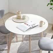 円形ダイニングテーブル(ホワイト/ウォルナット)コンパクトサイズ