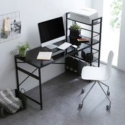 ガラス天板ダークブラウンデスク 無垢材 デスク 約W90cm×D45cm ダークブラウン [新星金属製作所