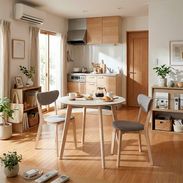 北欧風2人掛けダイニングテーブルセット(3点) 丸テーブル/壁付けタイプ