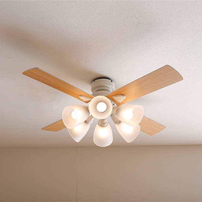 LEDシーリングファンライト（6灯：ホワイト+ナチュラル/ブラック+