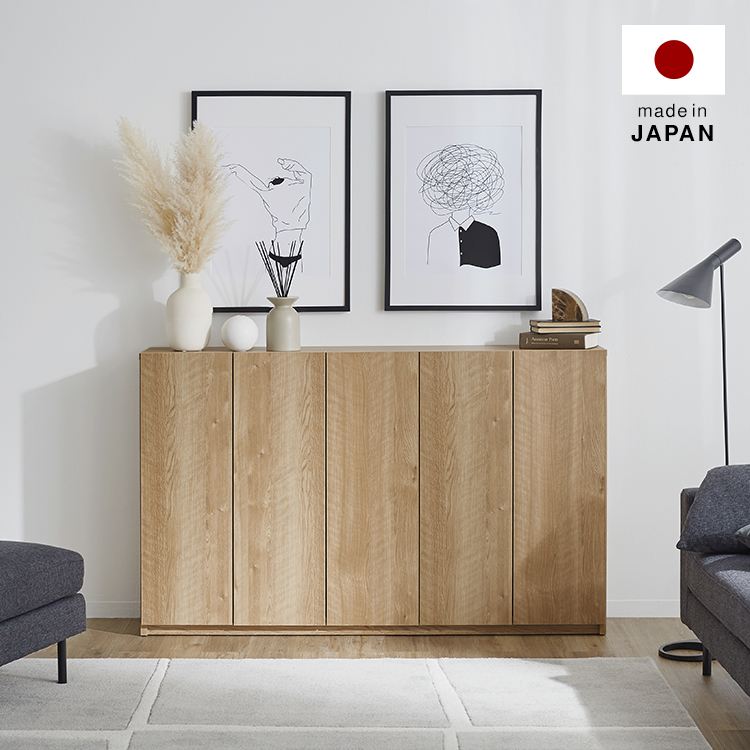 幅15020] 日本製 キャビネット 収納 大容量 半完成品 薄型 ベッド