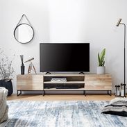 幅180] 木目調テレビ台 ローボード 天然木風 スチール脚