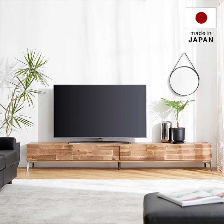 日本製 ローテレビ台(幅240cm) シャビーナチュラル アカシア無垢材使用
