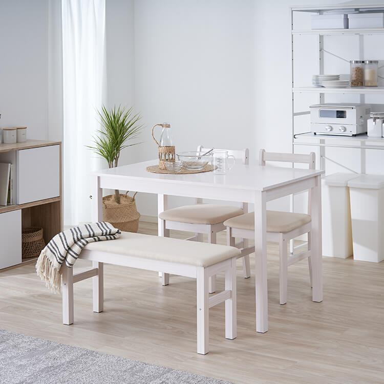 4人掛けダイニングテーブルセット パイン無垢材の食卓テーブル＋ダイニングチェア ベンチ | 【公式】LOWYA(ロウヤ)  家具・インテリアのオンライン通販