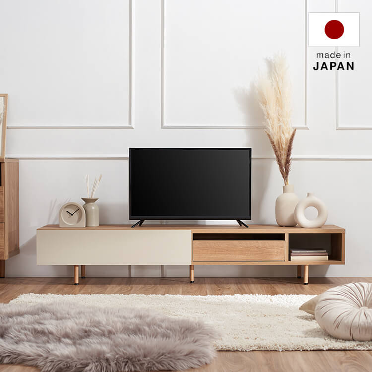 日本製テレビ台(幅180cm) 半完成品 収納付ローボード 木目調