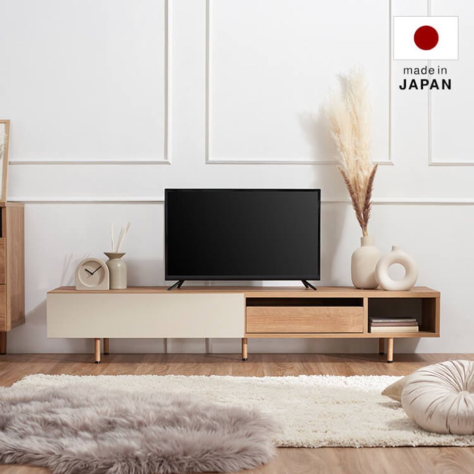 日本製テレビ台(幅180cm) 半完成品 収納付ローボード 木目調 