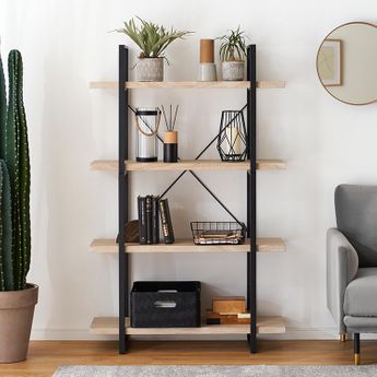 金箔波形デザイン木製シェルフ 4段収納 HAGiHARA オープン