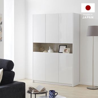 ハイタイプキャビネット（ホワイト×ストーン調） 日本製で半完成
