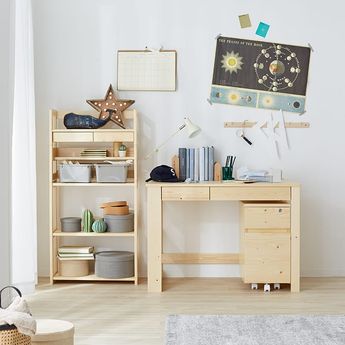 学習机3点セット(ナチュラル)左右置換え可能なチェスト+ラックセット