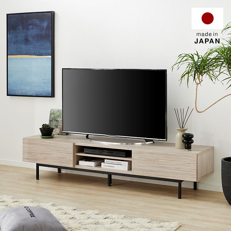 [幅約180] テレビ台 日本製 ローテレビ台 49V型対応 半完成品 スチール脚 シャビーホワイト