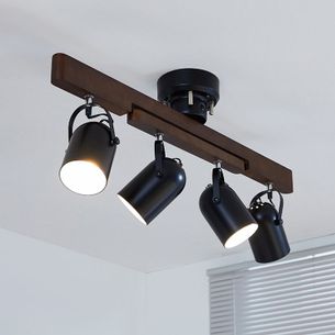 LEDシーリング・スポットライト（4連：ホワイト/ブラック）木製×ガラス 