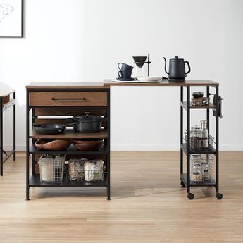 LOWYA 伸縮式キッチンカウンター 食器棚 ブラウン 伸縮式キッチンカウンター 木目調 | 【公式】LOWYA(ロウヤ) 家具