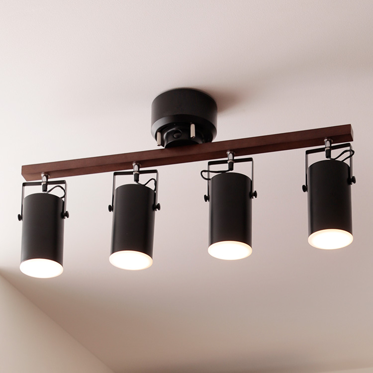 LEDスポットライト（4灯：ブラック/ホワイト）木製×スチール