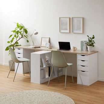 木目調ツインデスク 2人用学習机 （オーク+ホワイト）選べるデスク