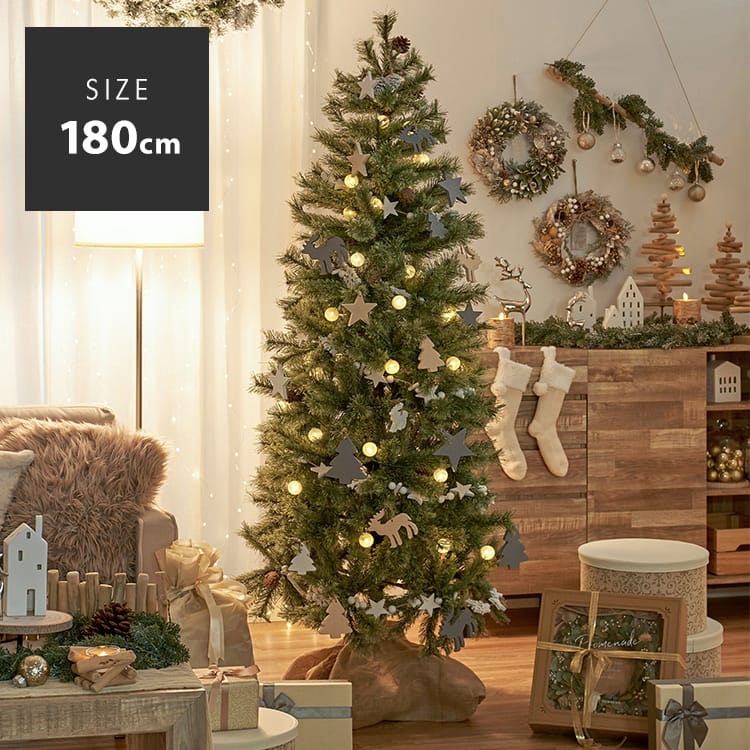 [180cm] クリスマスツリー オーナメントセット LEDライト付