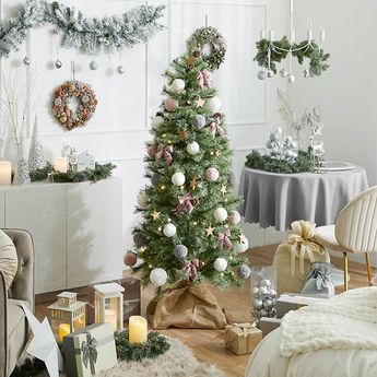 150cm] クリスマスツリー ふわふわオーナメントセット LEDライト付き