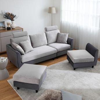 【moncheese】LOWYA ベルベット調3人掛けカウチソファ　グレー ベルベット調3人掛けカウチソファ ハイバックソファ | 【公式