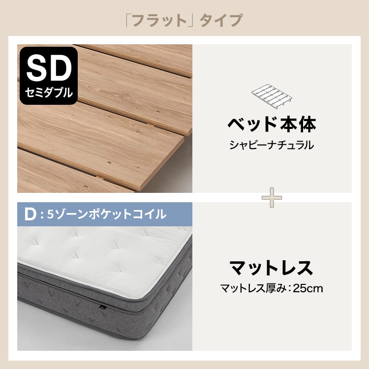 SS/S/SD/D/Q] 木目調ローベッド フレーム単品orマットレスセット