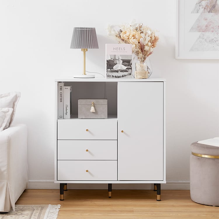 キャビネット　サイドボード　サイドテーブル　白　ホワイト サイドキャビネット サイドボード ホワイト×ゴールド コンパクト [幅73