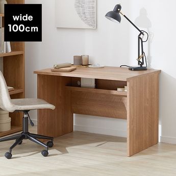 幅100～180] ワークデスク タップ収納付き 平机 木目調 オフィス
