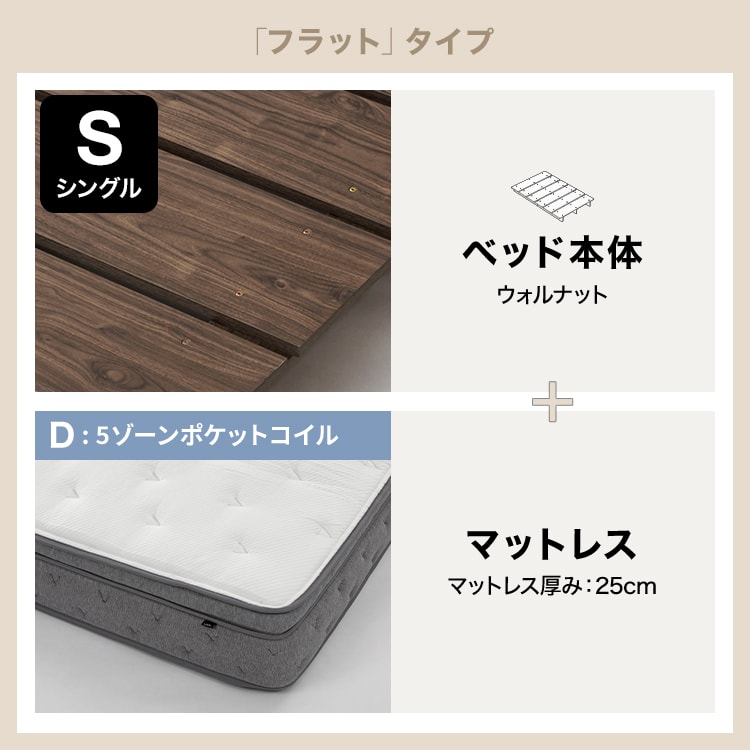 SS/S/SD/D/Q] 木目調ローベッド フレーム単品orマットレスセット